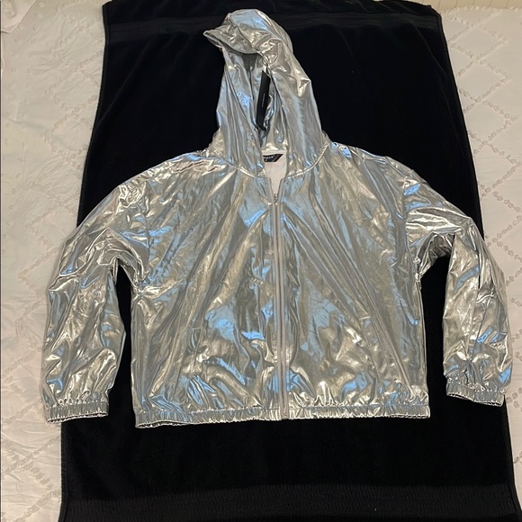 Allegra K Shimmering Silver Jacket metallic fabric nwt medium - Picture 1 of 10
